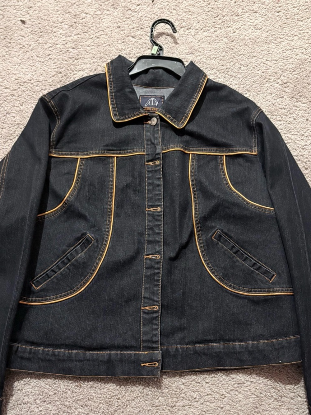 Dark Denim Jacket with Contrast Orange Stitching